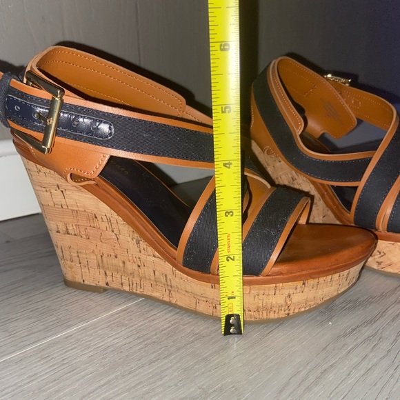 Tommy Hilfiger Cork Wedges- Cognac and Navy - Picture 6 of 6